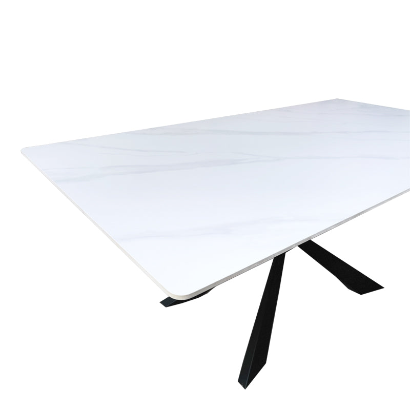 Masă de sufragerie cu blat din piatra sinterizata model Mattias, structura metalica, Alb - Negru, 180x90x75 cm - Alb