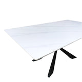 Masă de sufragerie cu blat din piatra sinterizata model Mattias, structura metalica, Alb - Negru, 180x90x75 cm - Alb