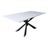 Masă de sufragerie cu blat din piatra sinterizata model Mattias, structura metalica, Alb - Negru, 180x90x75 cm - Masa dining cu blat din piatra sinterizata model Mattias, structura metalica, Alb - Negru, 180x90x75 cm - 390-000013