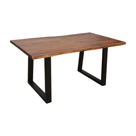 Masă de sufragerie Miles, Lemn Masiv de Acacia, Picioare Metalice, Negre, 160x90x76 cm
