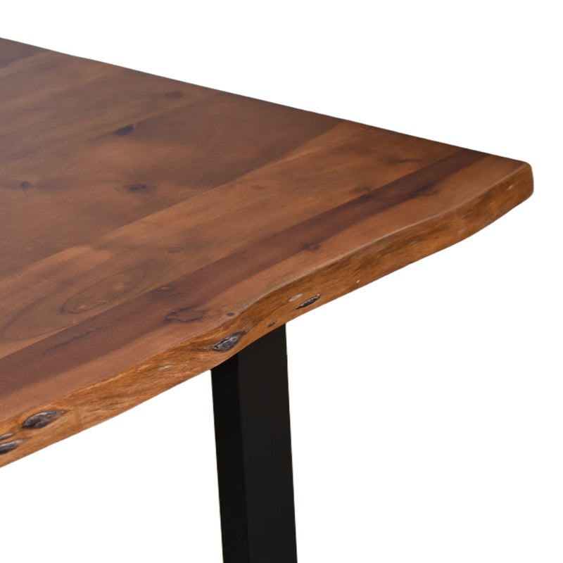 Masă de sufragerie Miles, Lemn Masiv de Acacia, Picioare Metalice, Negre, 160x90x76 cm
