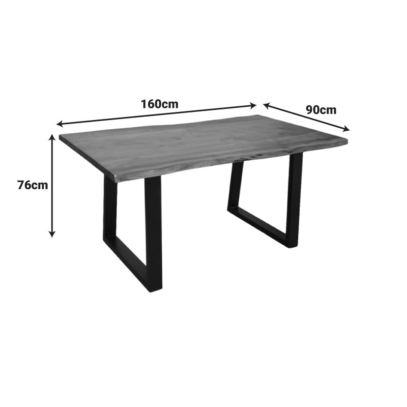 Masă de sufragerie Miles, Lemn Masiv de Acacia, Picioare Metalice, Negre, 160x90x76 cm