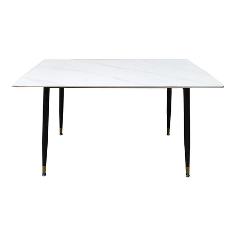Masă de sufragerie Pembe, Piatra Sintetizata/Marmura Alba, Picioare metal, Negru, 140x80x75 cm