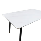 Masă de sufragerie Pembe, Piatra Sintetizata/Marmura Alba, Picioare metal, Negru, 140x80x75 cm