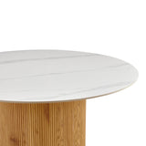Masă de sufragerie Sikulu, Aspect travertin, Bej - Stejar, D125x77 cm - Stejar