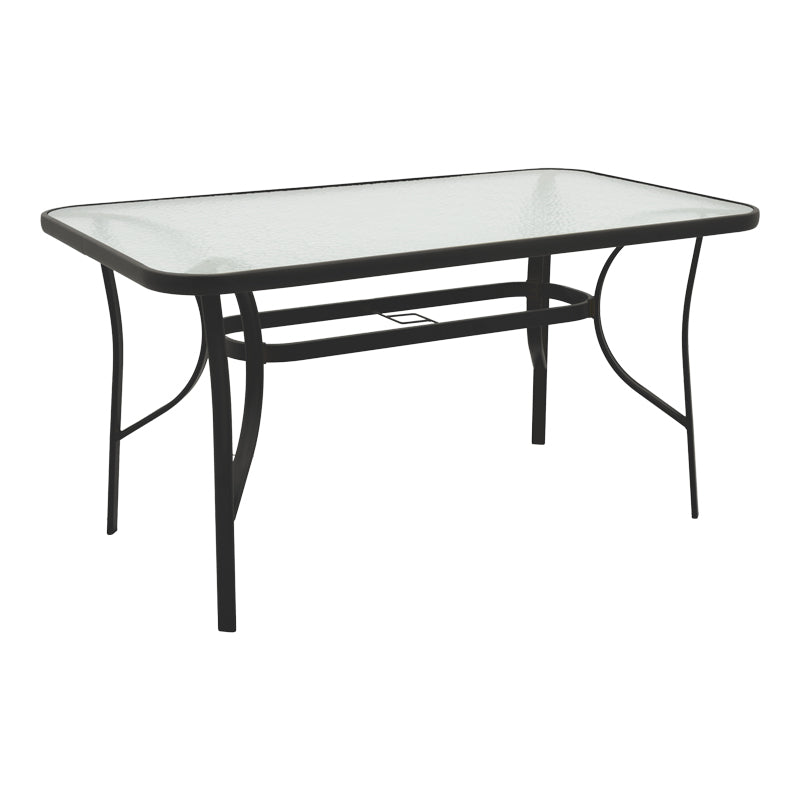 Masa Ensure metalica cu blat din sticla, neagra, 140x80x70 cm