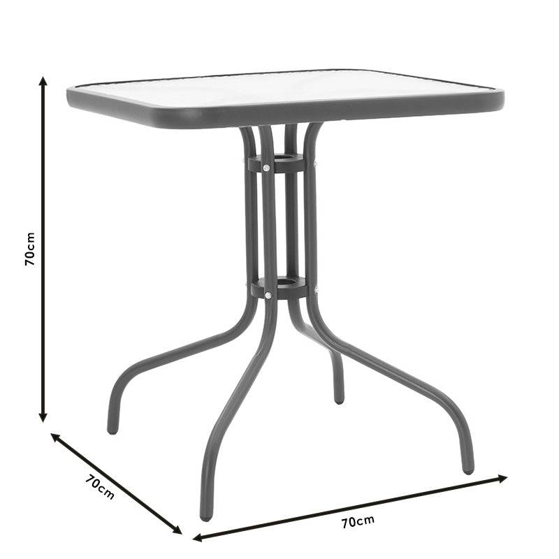 Masa exterior Watson din metal gri inchis - sticla, 70x70x70 cm