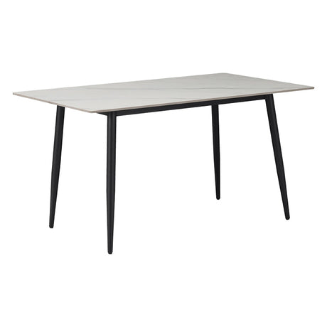 Masa Gustas piatra sinterizata alb cu metal, negru, 160x80x75 cm
