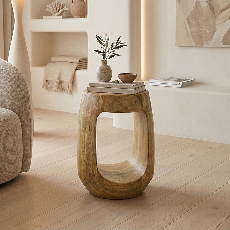 Masă laterală cu design practic Lenora, Stil Modern, Lemn de Mango Solid, Alb - Negru, 33x45 cm - NATURAL