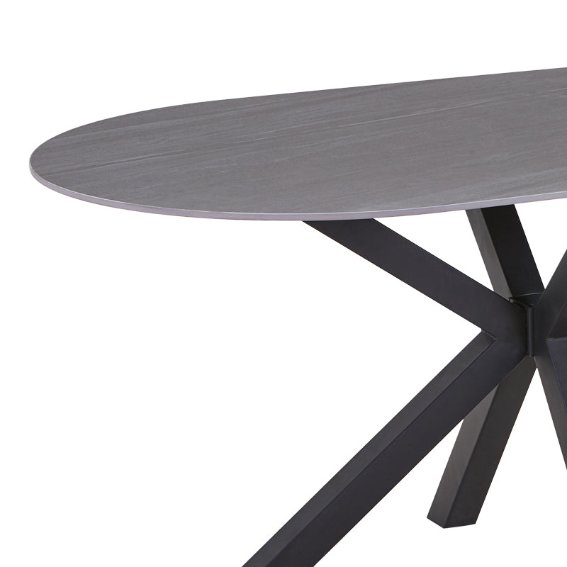 Masa Makrey ceramica marmura gri metal, negru, 160x90x75 cm