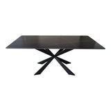 Masă de sufragerie cu blat din piatra sinterizata model Mattias, structura metalica, Alb - Negru, 180x90x75 cm - Negru