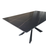 Masă de sufragerie cu blat din piatra sinterizata model Mattias, structura metalica, Alb - Negru, 180x90x75 cm - Negru