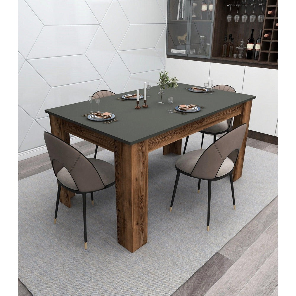 Masă Mikas Bucatarie Elegant cu Loc de Depozitare, Anthracite, Nuc deschis, 145x77x88 cm