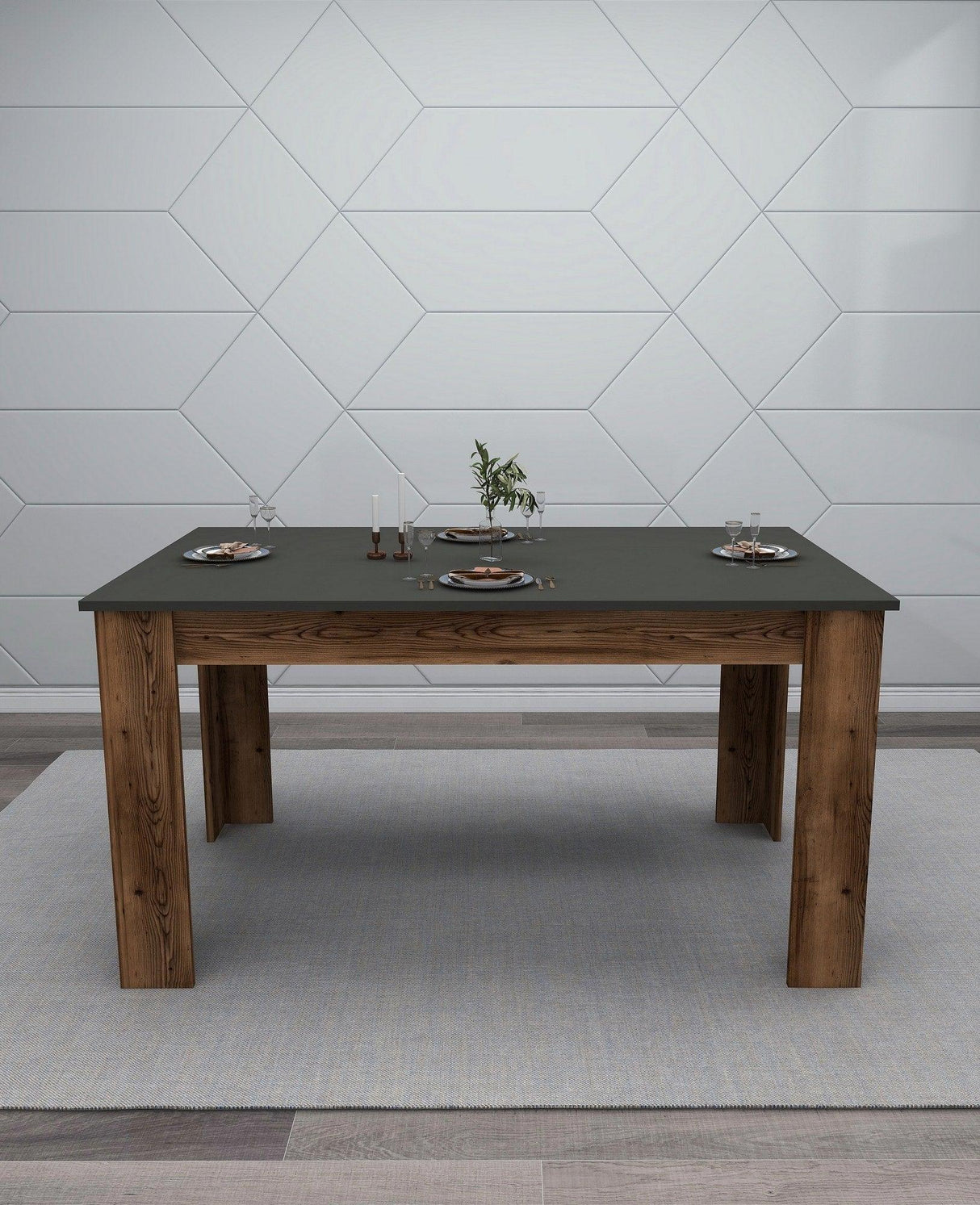 Masă Mikas Bucatarie Elegant cu Loc de Depozitare, Anthracite, Nuc deschis, 145x77x88 cm