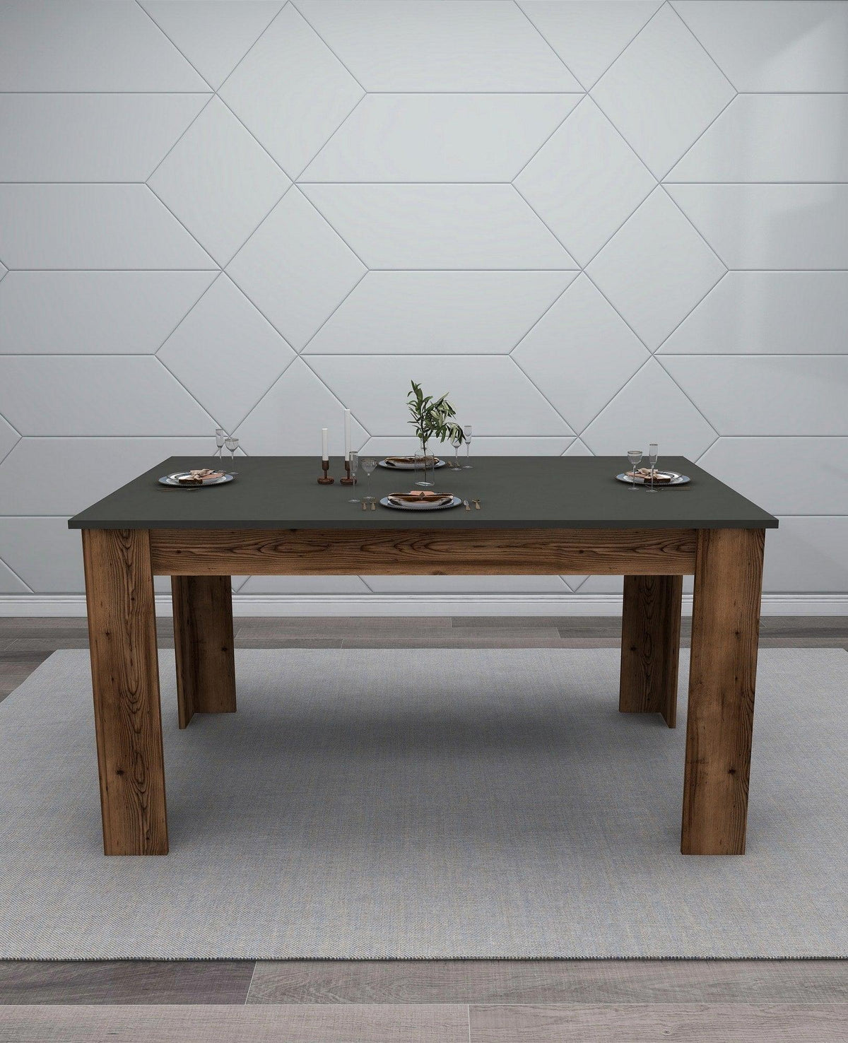 Masă Mikas Bucatarie Elegant cu Loc de Depozitare, Anthracite, Nuc deschis, 145 x 77 x 88 cm