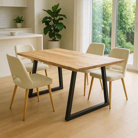 Masa Miles din lemn de acacia solid cu grosimea de 4-4cm, Natural, 160x90x76 cm