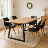 Masa Miles Slim din lemn de salcam solid cu aspect, Natural, 160x90x76 cm