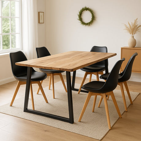 Masa Miles Slim din lemn de salcam solid cu aspect, Natural, 160x90x76 cm