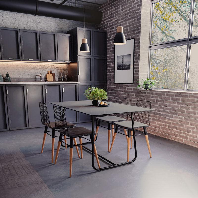 Masa Revello alba, neagra, 150x90x75 cm - Negru