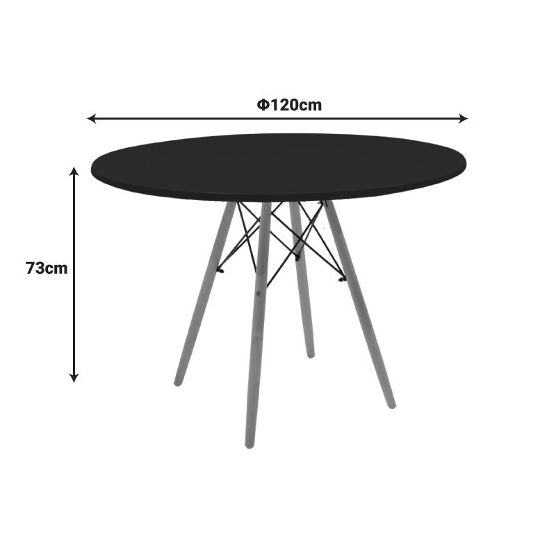 Masa rotunda Julita, alb și lemn de fag, Natural, D120x73 cm - Negru
