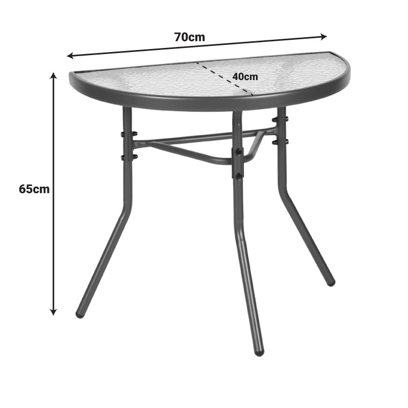Masă semicirculară cu funcție Bion, Sticlă-metal, gri închis, 70x40x65 cm - Gri