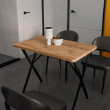 Masa Zeryin metal, Negru - Stejar, 70x110x75 cm - Stejar