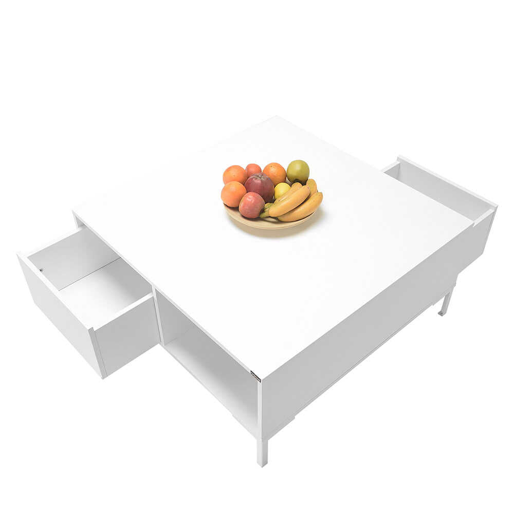 Masuta Cafea SHP-660-DD-1 Home Collection® cu sertar si picioare metalice, Alb - Maro - Natur, 90x42x90 cm - Alb | SKU: SHP-660-DD-1, SHP-660-TT-1, SHP-660-OO-1