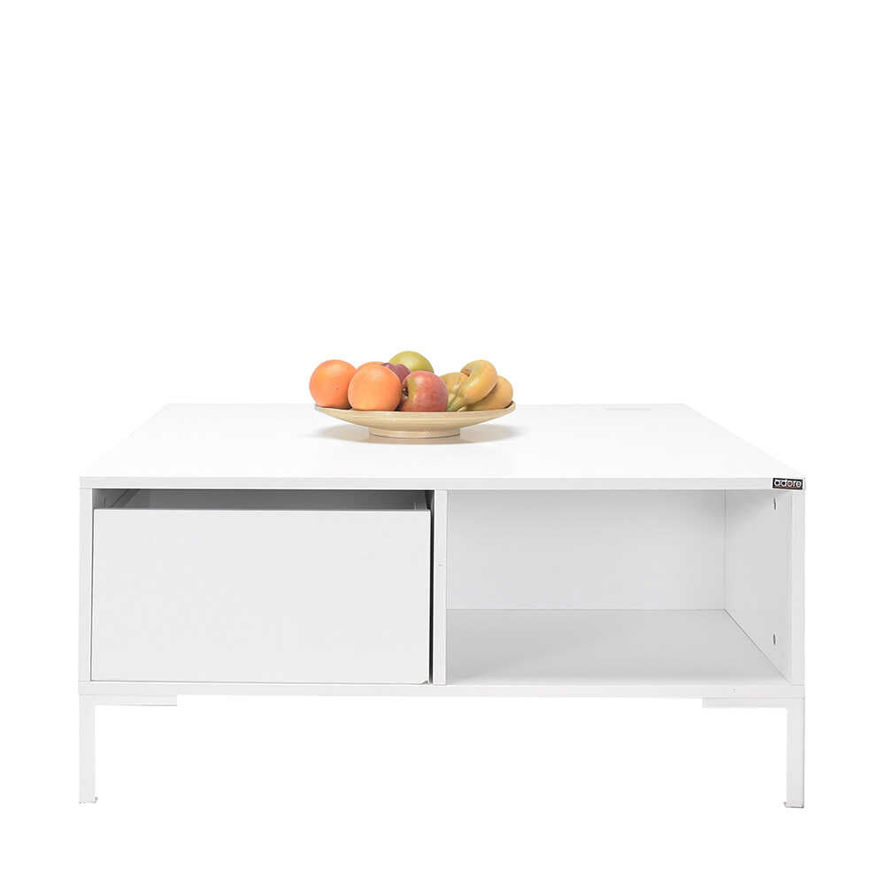 Masuta Cafea SHP-660-DD-1 Home Collection® cu sertar si picioare metalice, Alb - Maro - Natur, 90x42x90 cm - Alb | SKU: SHP-660-DD-1, SHP-660-TT-1, SHP-660-OO-1