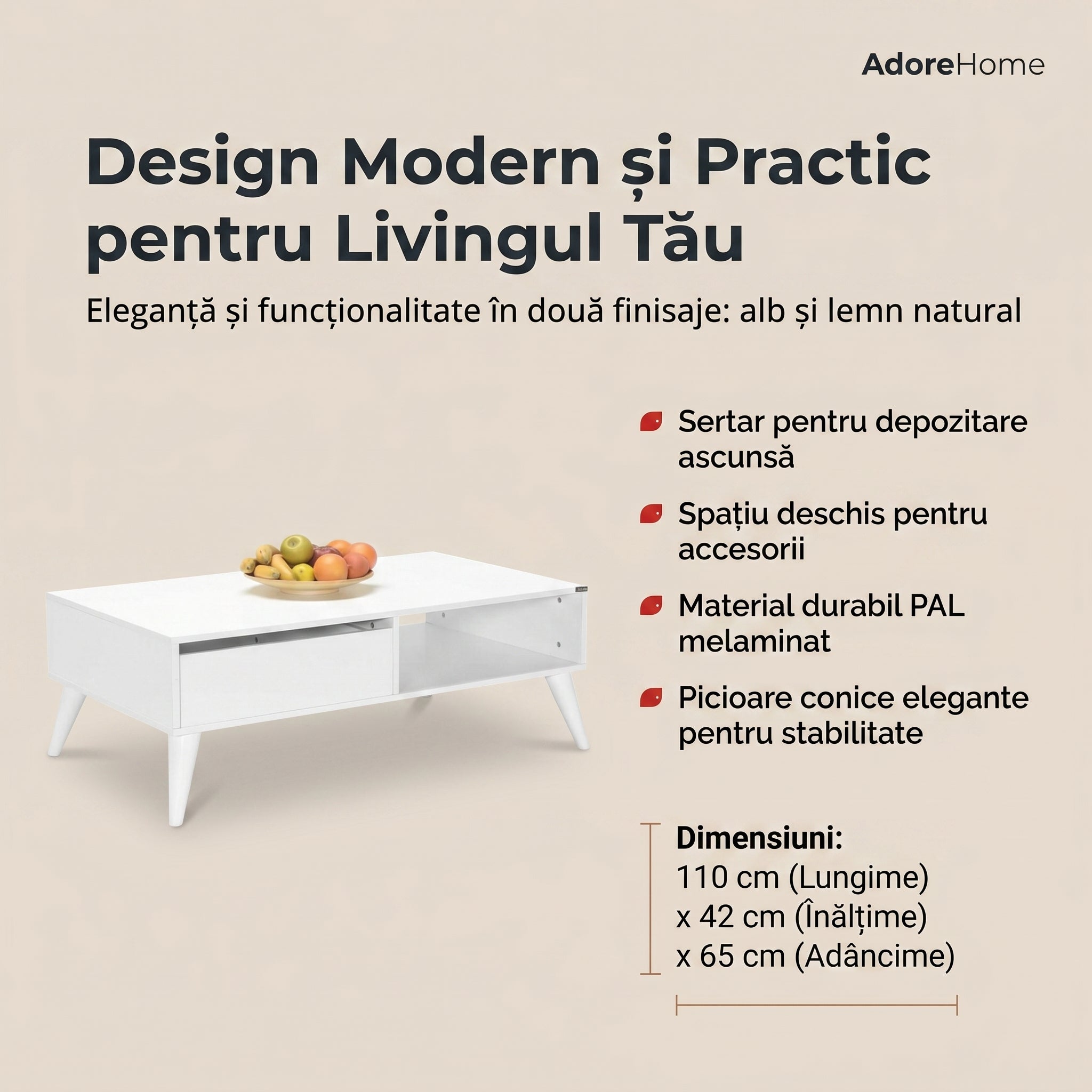 Masuta Cafea cu sertar SHP-655-DD-1 Home Collection® Living, Alb