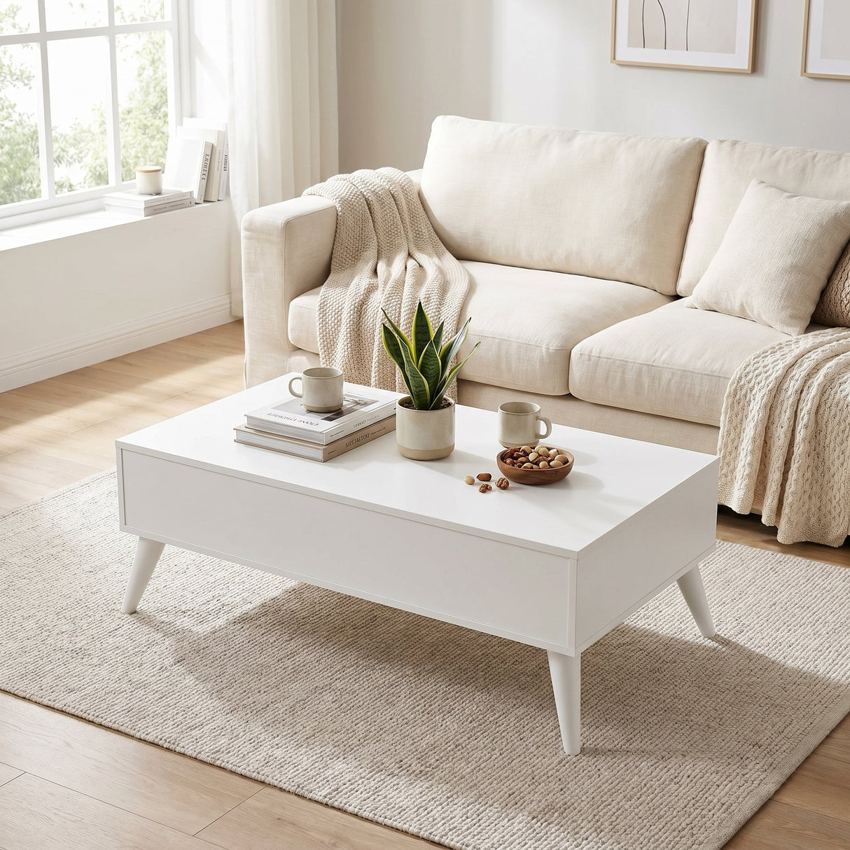 Masuta Cafea cu sertar SHP-655-DD-1 Home Collection® Living, Alb - Maro - Natur, 110x42x65 cm - Alb | SKU: SHP-655-DD-1