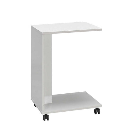Masuta Cafea Laterala SHP-108-PP-1 Home Collection® C shape cu roti, Alb - Nuc - Stejar - Mov, 35x65x45 cm