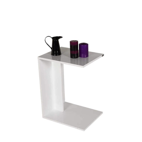Masuta Cafea Laterala SHP-108-PP-1 Home Collection® C shape cu roti, Alb - Nuc - Stejar - Mov, 35x65x45 cm