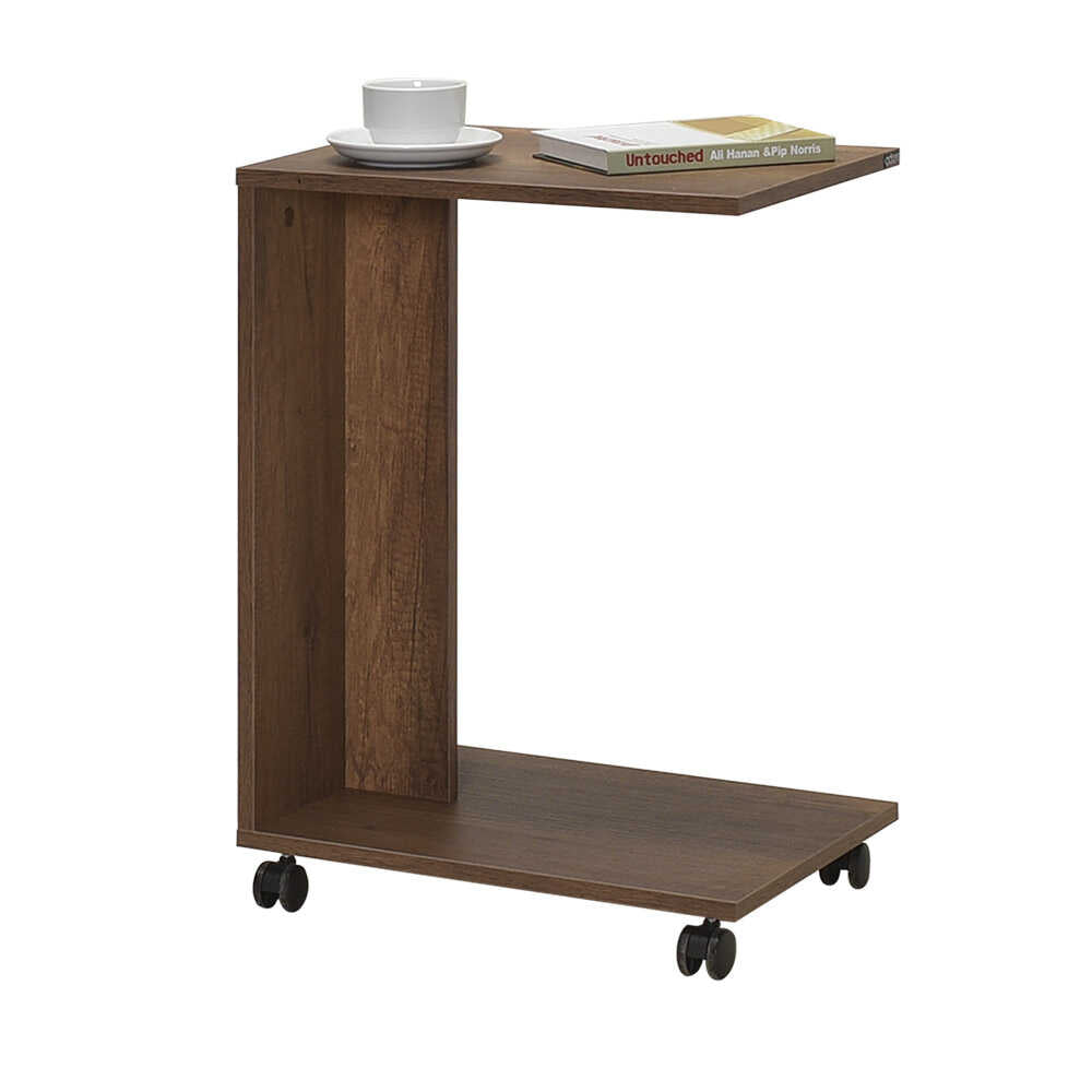 Masuta Cafea Laterala SHP-108-PP-1 Home Collection® C shape cu roti, Alb - Nuc - Stejar - Mov, 35x65x45 cm - Nuc | SKU: SHP-108-PP-1, SHP-108-OO-1, SHP-108-FF-1, SHP-108-UU-1