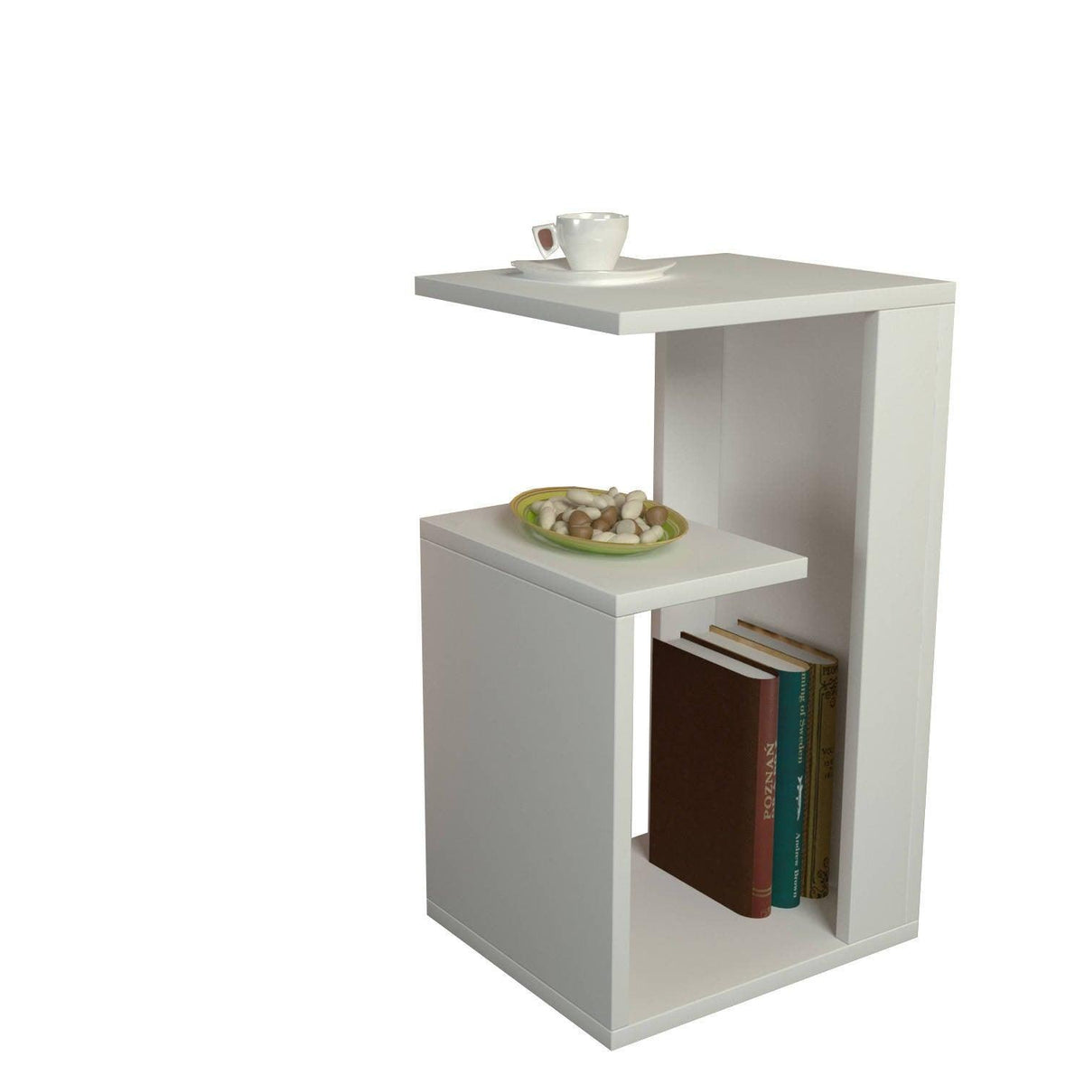 Masuta Cafea Laterala Grazul, Alb, 35 x 60 x 30 cm
