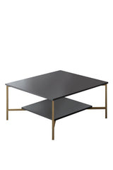 Masuta Cafea, PAL Melaminat / Metal, Gold Line, Negru / Auriu, 80x80x40 cm - Negru