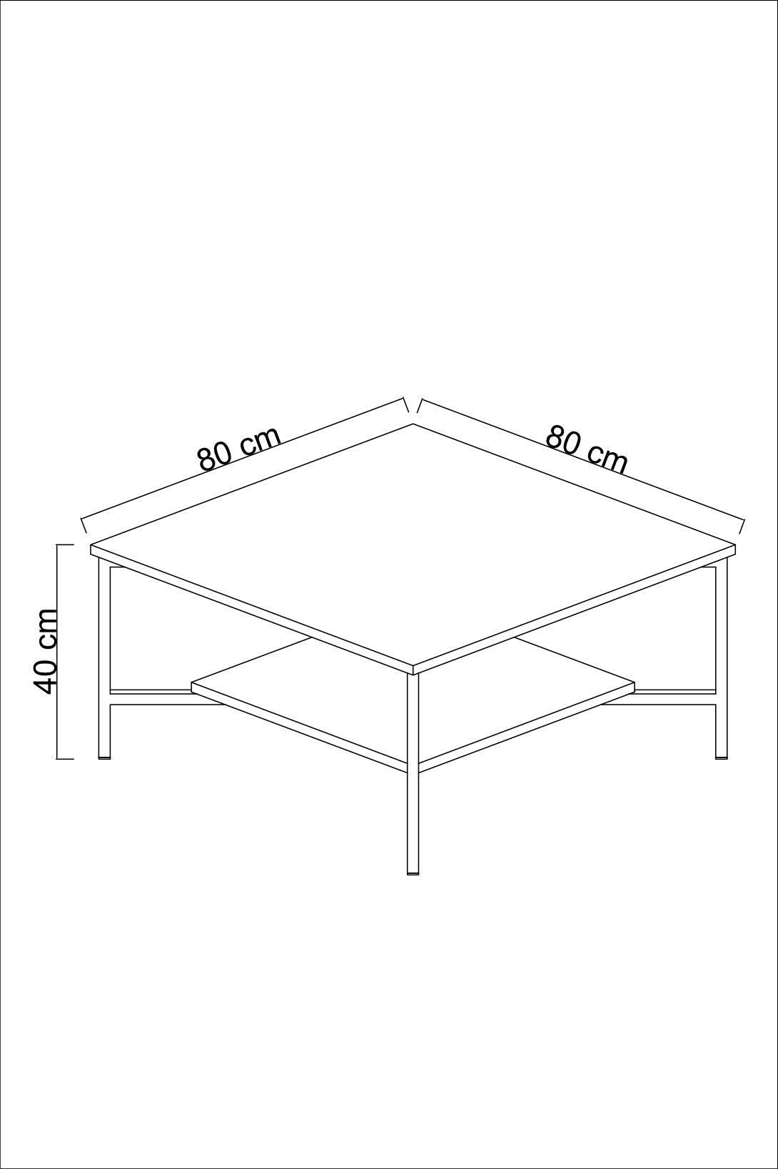 Masuta Cafea, PAL Melaminat / Metal, Gold Line, Negru / Auriu, 80x80x40 cm - Nuc