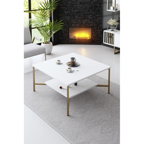 Masuta Cafea, PAL Melaminat / Metal, Gold Line, Negru / Auriu, 80x80x40 cm