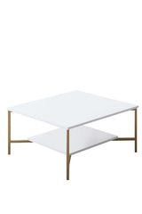 Masuta Cafea, PAL Melaminat / Metal, Gold Line, Negru / Auriu, 80x80x40 cm - Alb