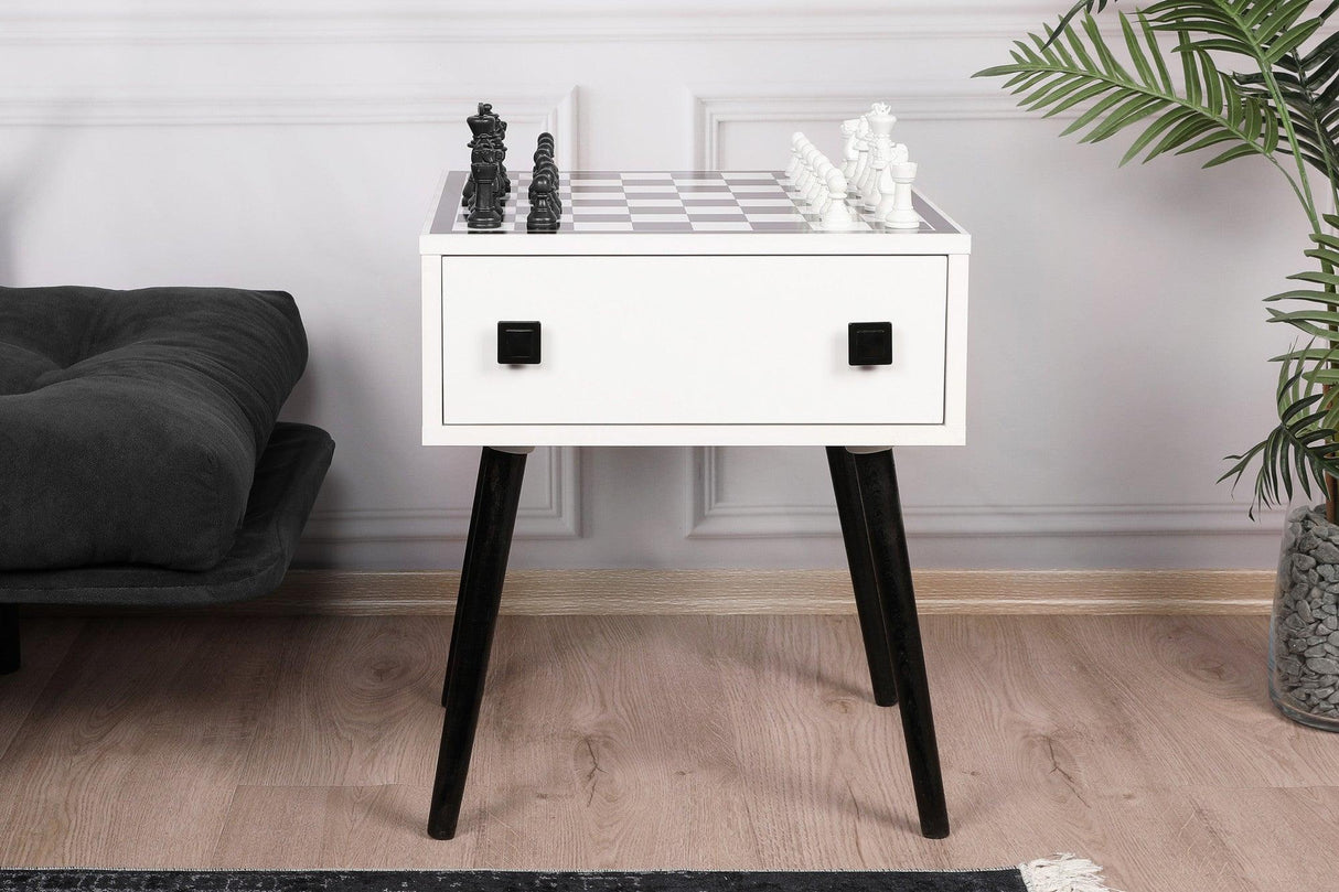 Masuta de cafea cu Design de Masa Sah, White, Alb, 50x60x50 cm