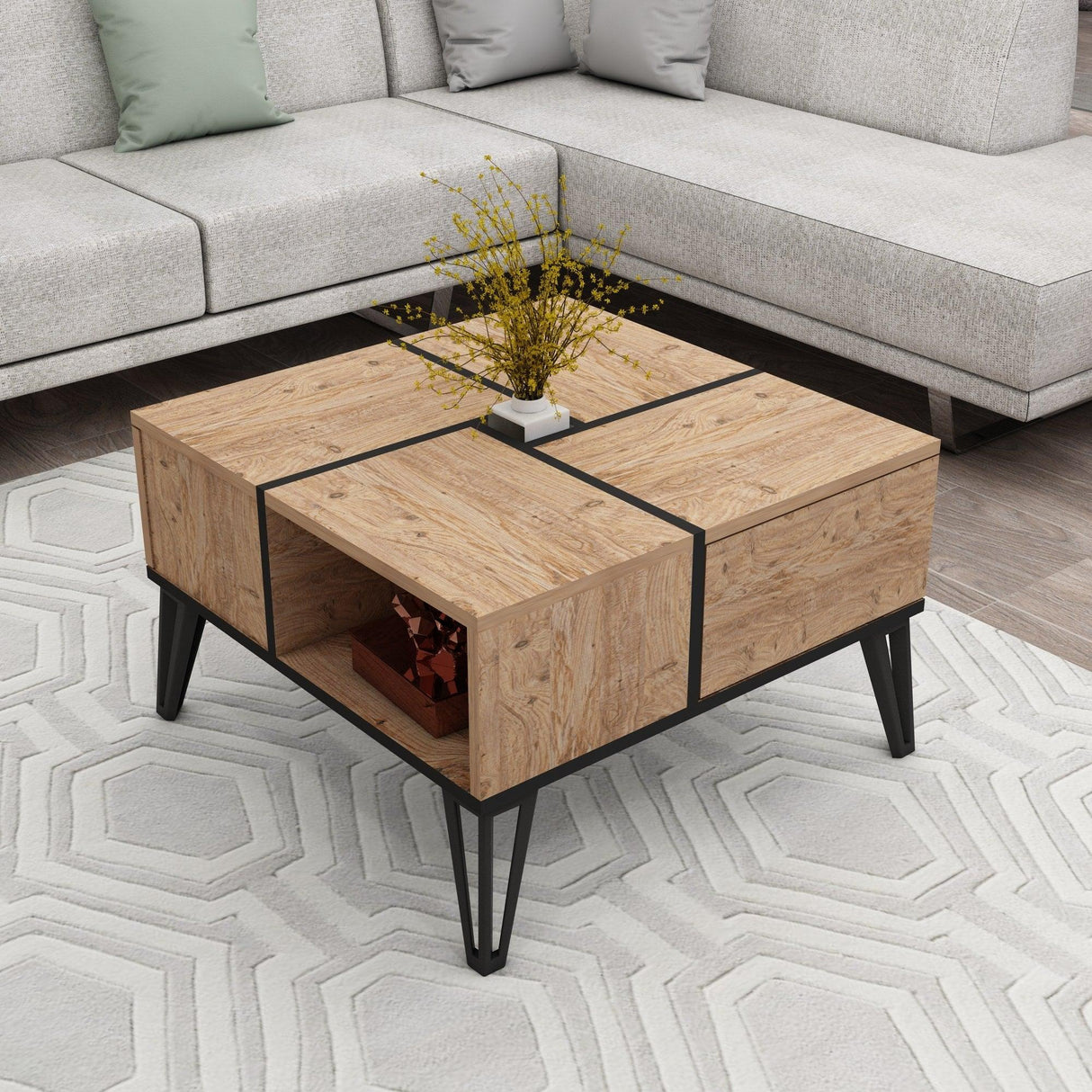 Masuta De Cafea Dursun cu 4 Compartimente, 72x44x72 cm - Atlantic Pine Black
