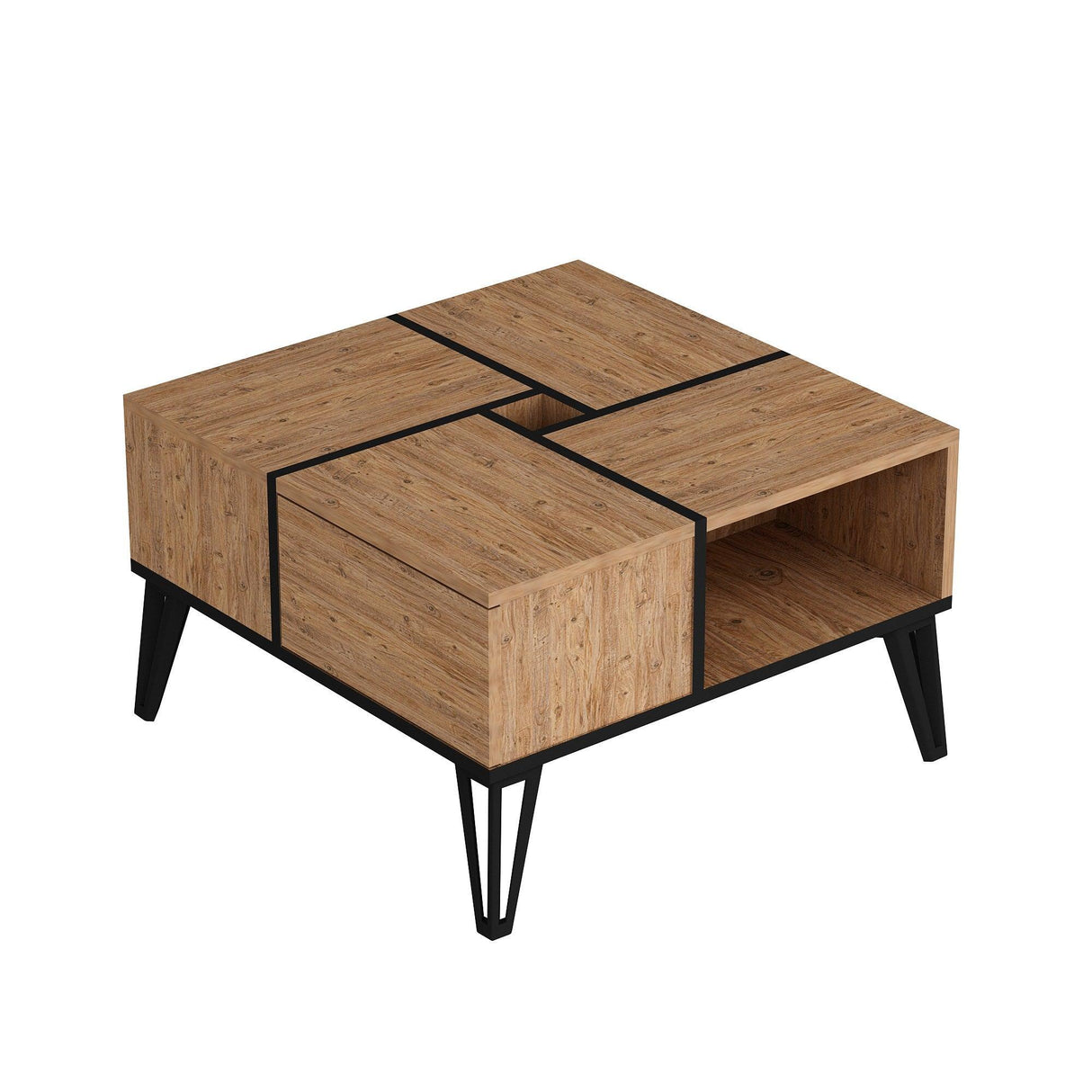 Masuta De Cafea Dursun cu 4 Compartimente, 72x44x72 cm - Atlantic Pine Black
