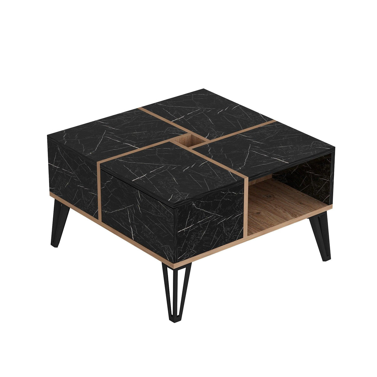 Masuta De Cafea Dursun cu 4 Compartimente, 72x44x72 cm - Nuc Negru Alb