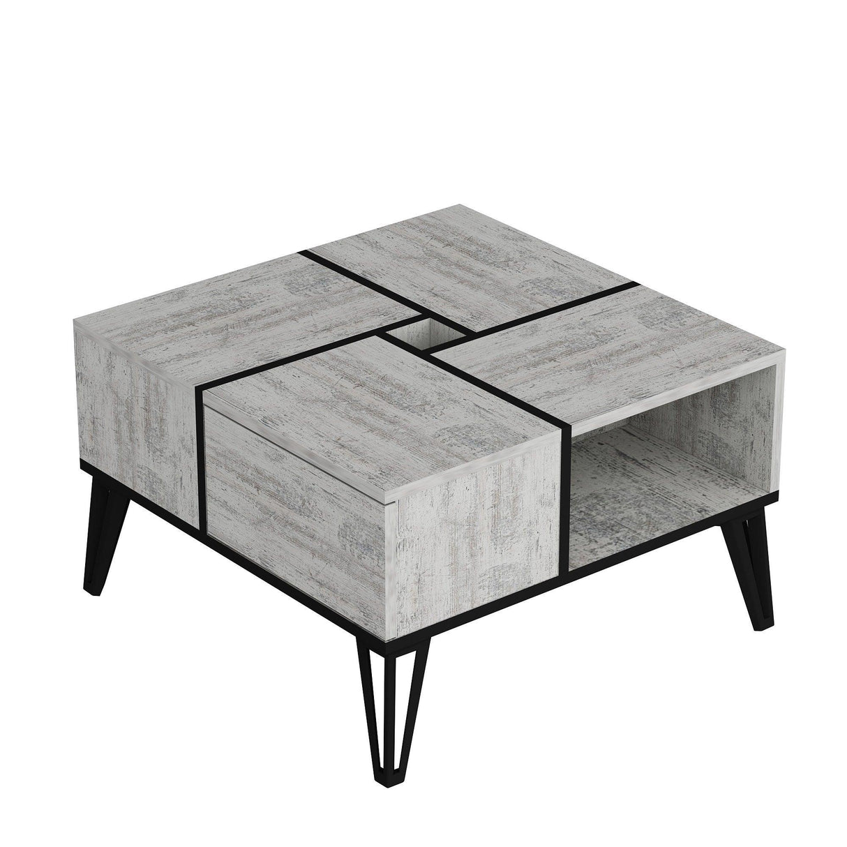 Masuta De Cafea Dursun cu 4 Compartimente, 72x44x72 cm - Alb negru