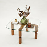 Masuta de cafea Kei Lemn Solid cu Sticla Securizata, 80x40x80 cm - Nuc