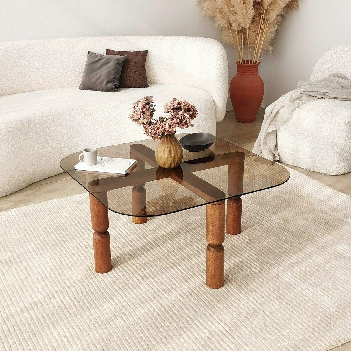 Masuta de cafea Kei Lemn Solid cu Sticla Securizata, 80x40x80 cm - Sonoma