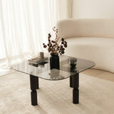 Masuta de cafea Kei Lemn Solid cu Sticla Securizata, 80x40x80 cm - Gri inchis
