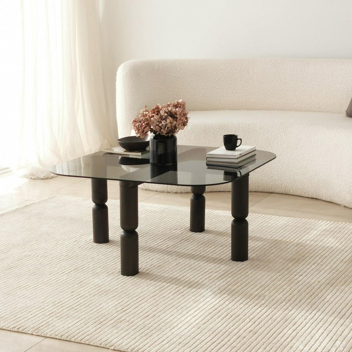 Masuta de cafea Kei Lemn Solid cu Sticla Securizata, 80x40x80 cm - Gri inchis