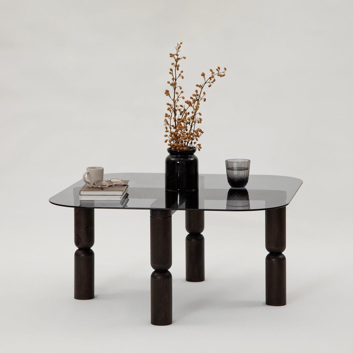 Masuta de cafea Kei Lemn Solid cu Sticla Securizata, 80x40x80 cm - Gri inchis