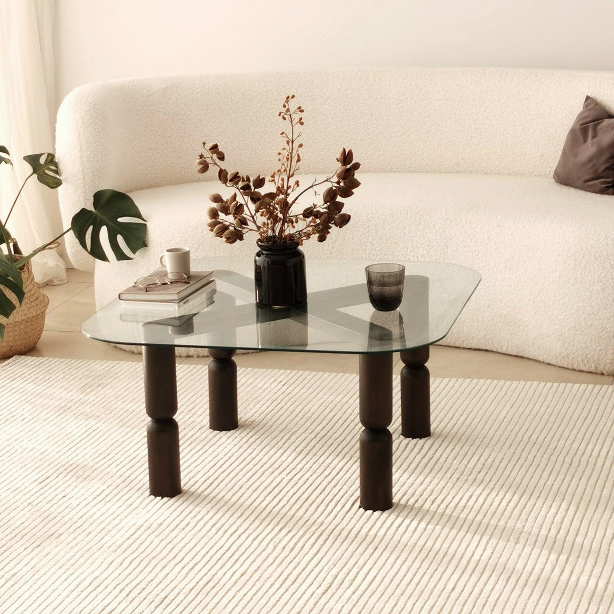 Masuta de cafea Kei Lemn Solid cu Sticla Securizata, 80x40x80 cm - Gri