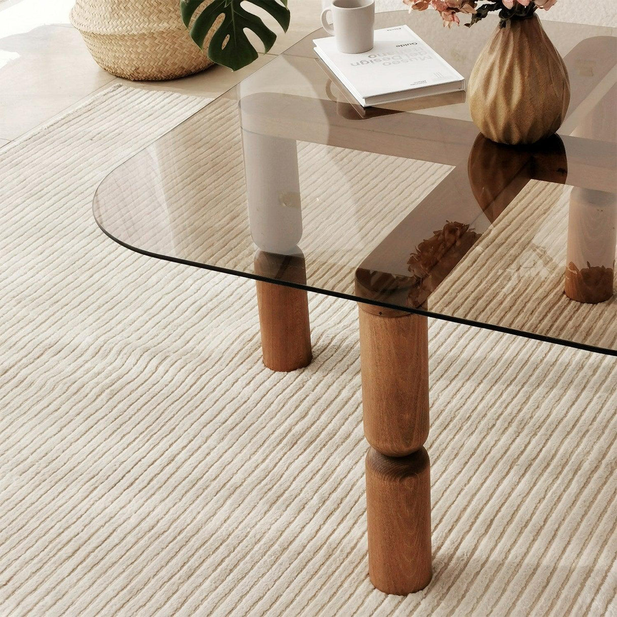 Masuta de cafea Kei Lemn Solid cu Sticla Securizata, 80x40x80 cm - Sonoma